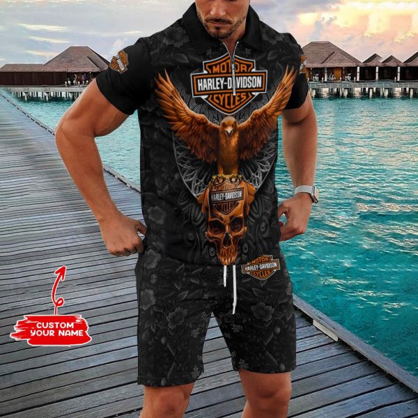Harley Davidson Men Daily Polo Zip Shirt and Shorts VDPLZ106