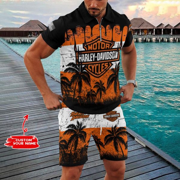 Harley Davidson Men Daily Polo Zip Shirt and Shorts VDPLZ108