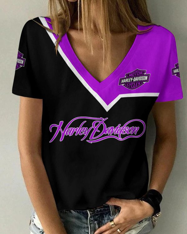 Harley Davidson Summer Women Fashion V-Basic Shirt Custom Design VDVTS785 - Image 2
