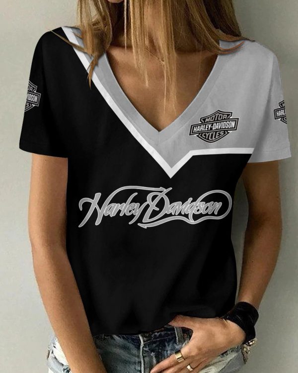 Harley Davidson Summer Women Fashion V-Basic Shirt Custom Design VDVTS785 - Image 3