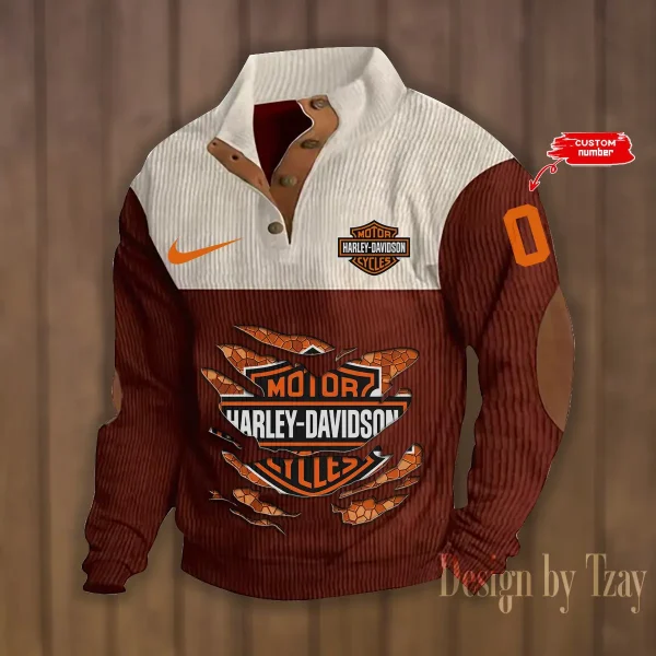 Harley Davidson-Double Breasted Stand Collar Hoodie VDDBSH071