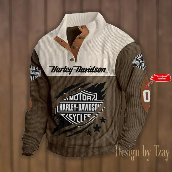 Harley Davidson-Double Breasted Stand Collar Hoodie VDDBSH083