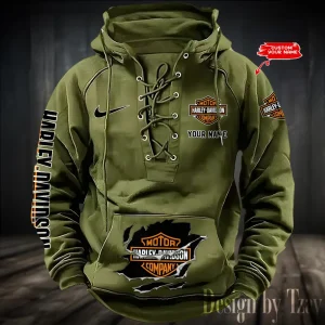 Harley Davidson Hooded Green Lace-up Hoodie VDHLUH001