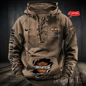 Harley Davidson Hooded Khaki Lace-up Hoodie VDHLUH001