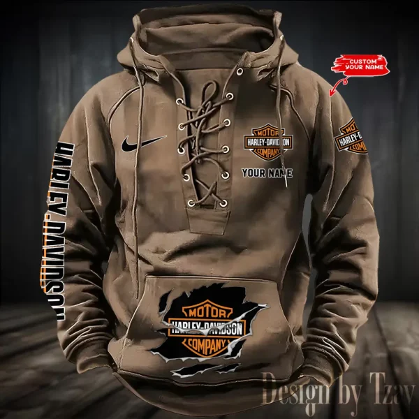 Harley Davidson Hooded Khaki Lace-up Hoodie VDHLUH001