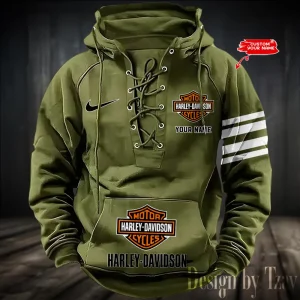 Harley Davidson Hooded Green Lace-up Hoodie VDHLUH002