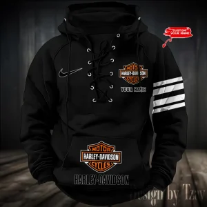 Harley Davidson Hooded Black Lace-up Hoodie VDHLUH002