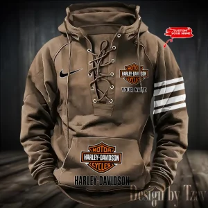 Harley Davidson Hooded Khaki Lace-up Hoodie VDHLUH002