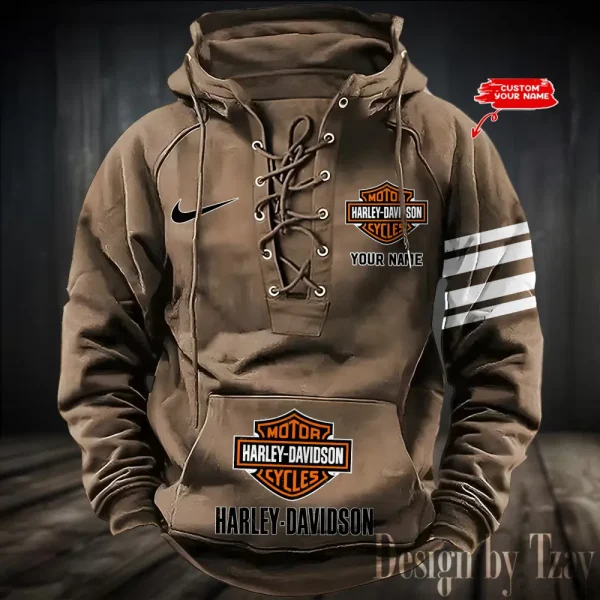 Harley Davidson Hooded Khaki Lace-up Hoodie VDHLUH002
