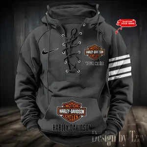 Harley Davidson Hooded Grey Lace-up Hoodie VDHLUH002