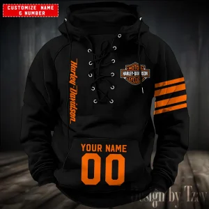 Harley Davidson Hooded Black Lace-up Hoodie VDHLUH003