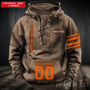 Harley Davidson Hooded Khaki Lace-up Hoodie VDHLUH003