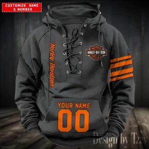 Harley Davidson Hooded Grey Lace-up Hoodie VDHLUH003