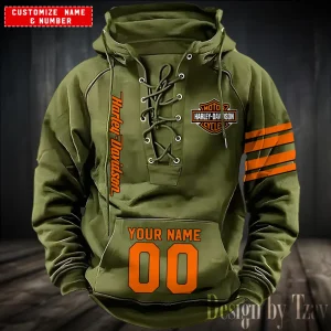 Harley Davidson Hooded Green Lace-up Hoodie VDHLUH003