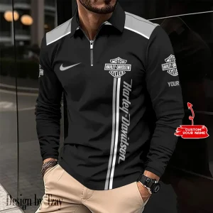 VDLSPS001-Harley Davidson Long Sleeve Zip Polo Shirt