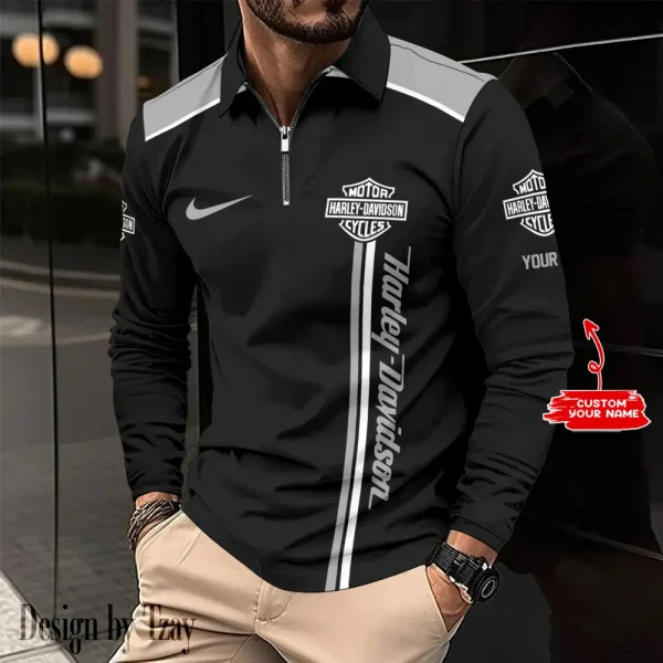 VDLSPS001-Harley Davidson Long Sleeve Zip Polo Shirt