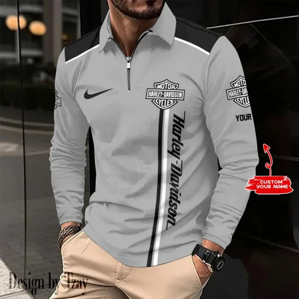 VDLSPS001-Harley Davidson Long Sleeve Zip Polo Shirt - Image 3