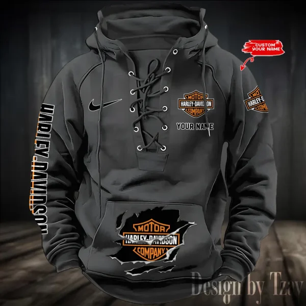 Harley Davidson Hooded Grey Lace-up Hoodie VDHLUH004