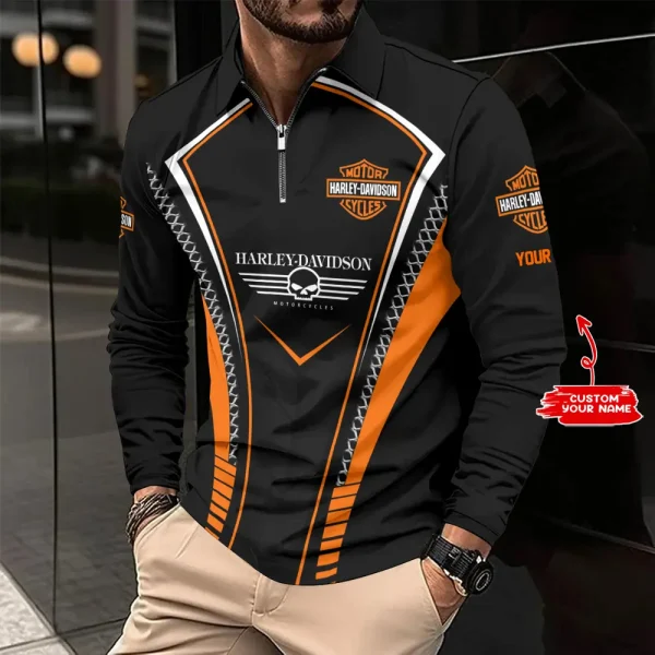 VDLSPS003-Harley Davidson Long Sleeve Polo Zip Shirt