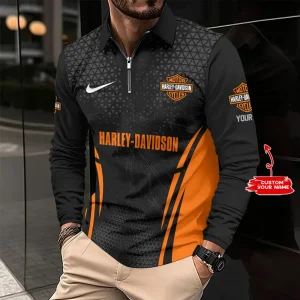 VDLSPS004-Harley Davidson Long Sleeve Zip Polo Shirt