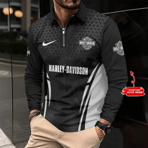VDLSPS005-Harley Davidson Long Sleeve Zip Polo Shirt