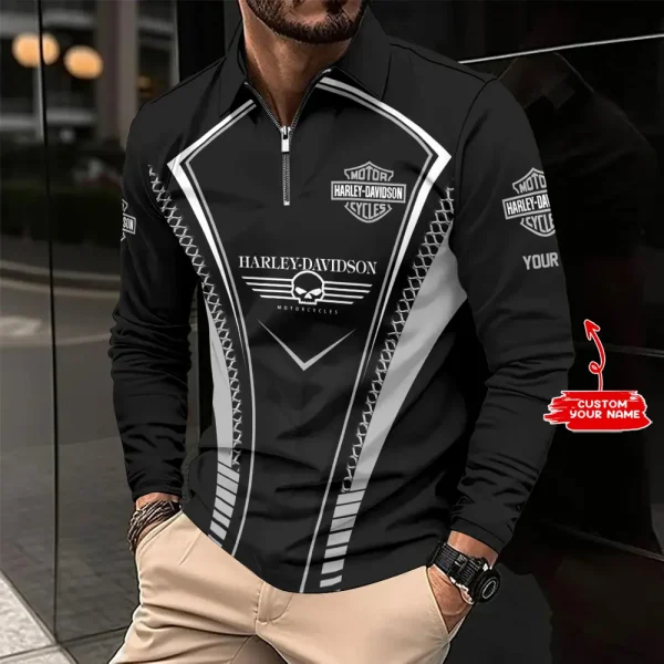 VDLSPS003-Harley Davidson Long Sleeve Polo Zip Shirt - Image 2