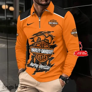 Harley Davidson Long Sleeve Zip Polo Shirt VDLSPS045