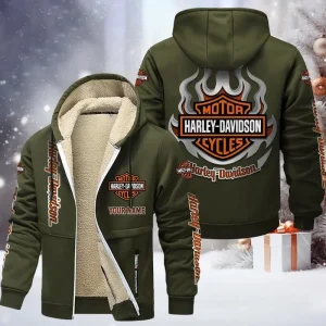 Harley Davidson Green Hoodie Zip Velvet Coat VDTZH922