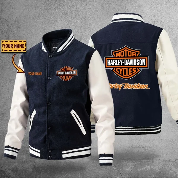 Harley-Davidson PURBLJ144 Winter Baseball Jacket Men’s Woolen PU Sleeve - Image 2