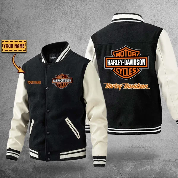 Harley-Davidson PURBLJ144 Winter Baseball Jacket Men’s Woolen PU Sleeve - Image 3