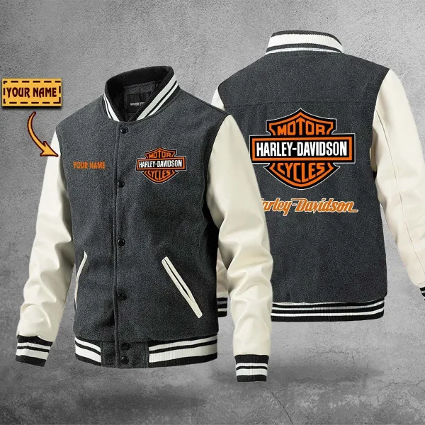 Harley-Davidson PURBLJ144 Winter Baseball Jacket Men’s Woolen PU Sleeve - Image 4