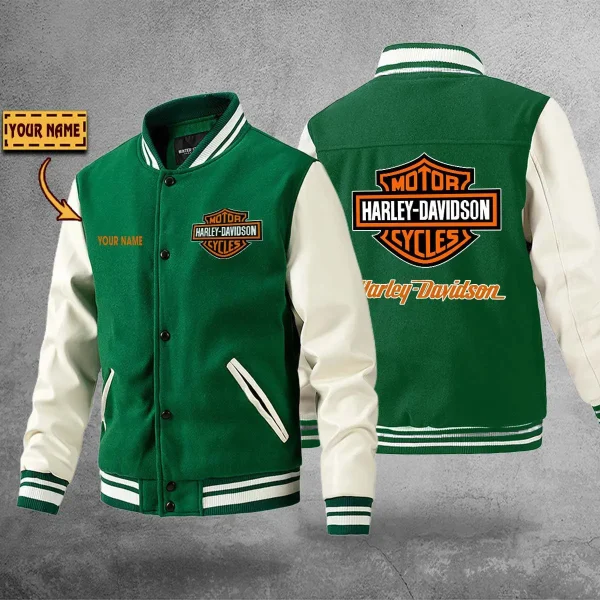 Harley-Davidson PURBLJ144 Winter Baseball Jacket Men’s Woolen PU Sleeve - Image 5