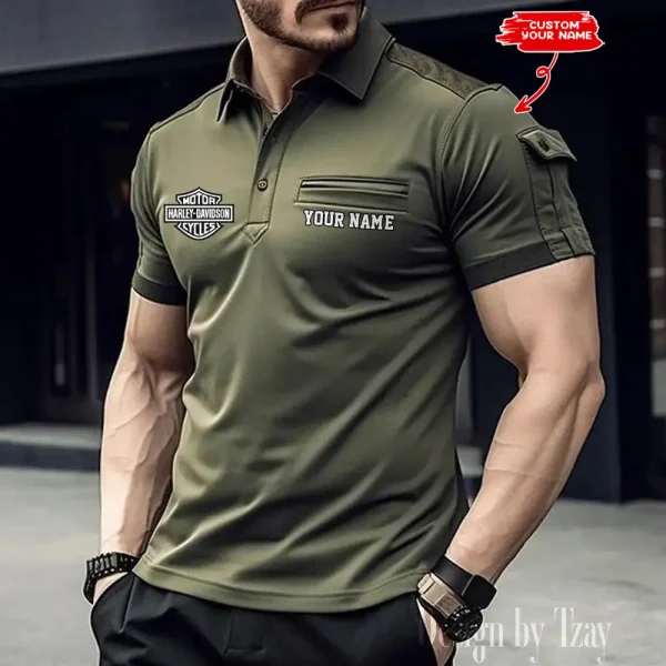 Harley Davidson Men's Summer Daily Casual Stitching Arm Pocket Short-Sleeved Shirt MTT013