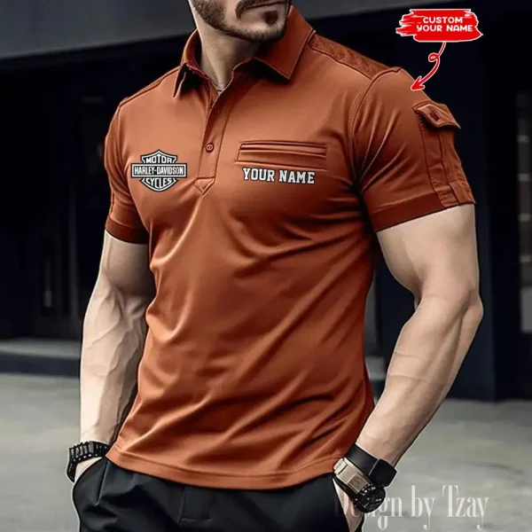 Harley Davidson Men's Summer Daily Casual Stitching Arm Pocket Short-Sleeved Shirt MTT013 - Image 2