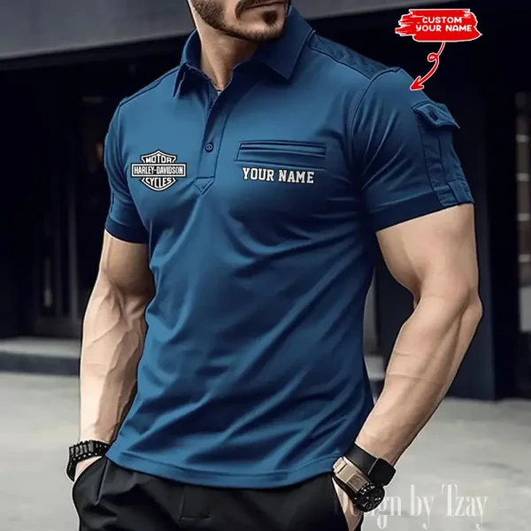 Harley Davidson Men's Summer Daily Casual Stitching Arm Pocket Short-Sleeved Shirt MTT013 - Image 3