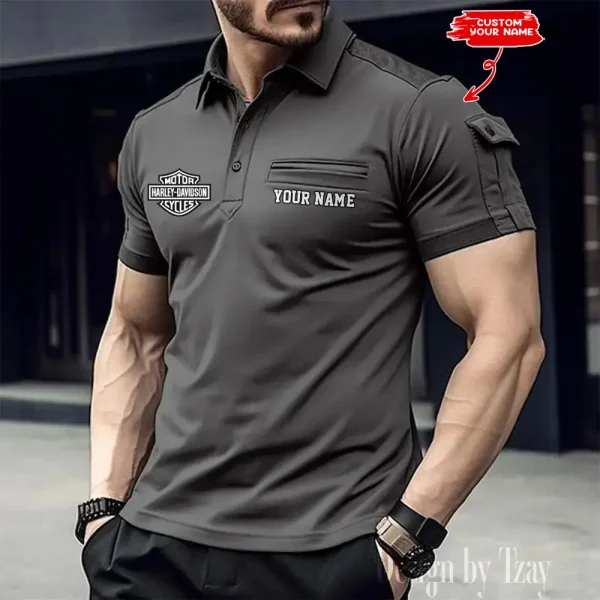 Harley Davidson Men's Summer Daily Casual Stitching Arm Pocket Short-Sleeved Shirt MTT013 - Image 4