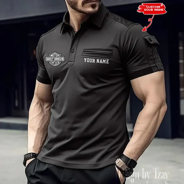 Harley Davidson Men's Summer Daily Casual Stitching Arm Pocket Short-Sleeved Shirt MTT013 - Image 5