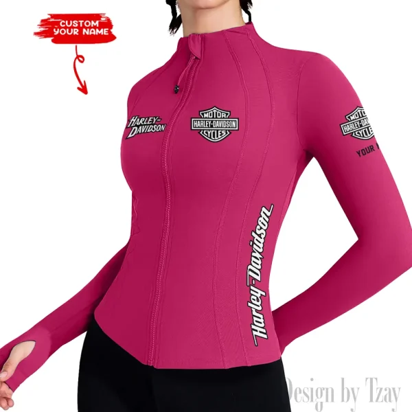 Harley Davidson Women's Tracksuit Jacket Slim Fit Long Sleeved Fitness Coat Yoga Tops MTTWAJ005