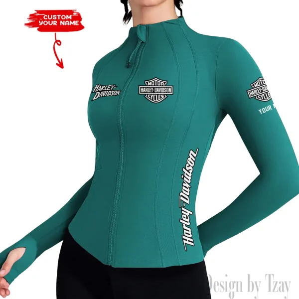 Harley Davidson Women's Tracksuit Jacket Slim Fit Long Sleeved Fitness Coat Yoga Tops MTTWAJ005
