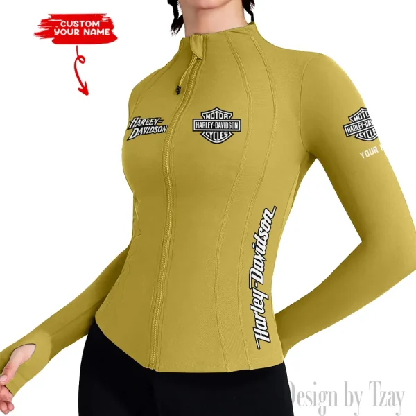 Harley Davidson Women's Tracksuit Jacket Slim Fit Long Sleeved Fitness Coat Yoga Tops MTTWAJ005