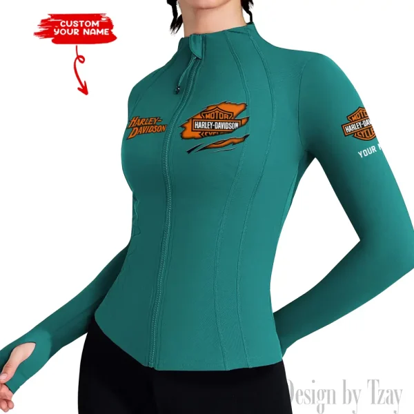 Harley Davidson Women's Tracksuit Jacket Slim Fit Long Sleeved Fitness Coat Yoga Tops MTTWAJ006