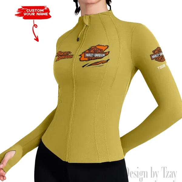 Harley Davidson Women's Tracksuit Jacket Slim Fit Long Sleeved Fitness Coat Yoga Tops MTTWAJ006