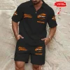 Harley Davidson Comfortable Summer Mens Casual Fashion Pure Color Plaid Shirt Shorts 2 Piece Set Short Sleeve MTTMSSTF002