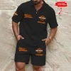 Harley Davidson Comfortable Summer Mens Casual Fashion Pure Color Plaid Shirt Shorts 2 Piece Set Short Sleeve MTTMSSTF003