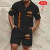 Harley Davidson Comfortable Summer Mens Casual Fashion Pure Color Plaid Shirt Shorts 2 Piece Set Short Sleeve MTTMSSTF004