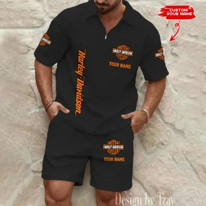 Harley Davidson Comfortable Summer Mens Casual Fashion Pure Color Plaid Shirt Shorts 2 Piece Set Short Sleeve MTTMSSTF004