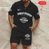 Harley Davidson Comfortable Summer Mens Casual Fashion Pure Color Plaid Shirt Shorts 2 Piece Set Short Sleeve MTTMSSTF006