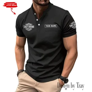 Harley Davidson Summer Style Men's T-Shirt Collared Henry Short Sleeve Casual Top for Men MTTMMHS001