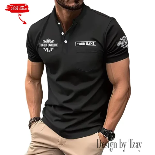 Harley Davidson Summer Style Men's T-Shirt Collared Henry Short Sleeve Casual Top for Men MTTMMHS001