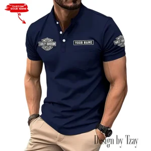 Harley Davidson Summer Style Men's T-Shirt Collared Henry Short Sleeve Casual Top for Men MTTMMHS001
